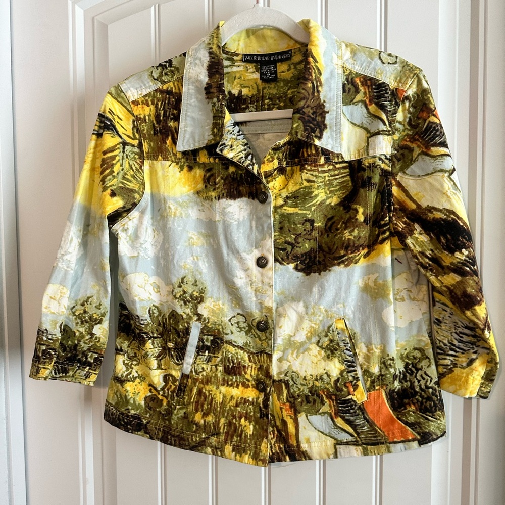 Vintage Mirror Image Women’s Van Gogh Painting Fashion Button Up Jacket Medium